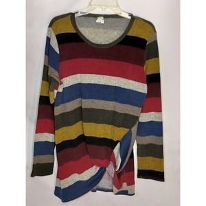 Vintage Bellamie Twist Knot Shirt - Size Large, Colorful Horizontal Stripes